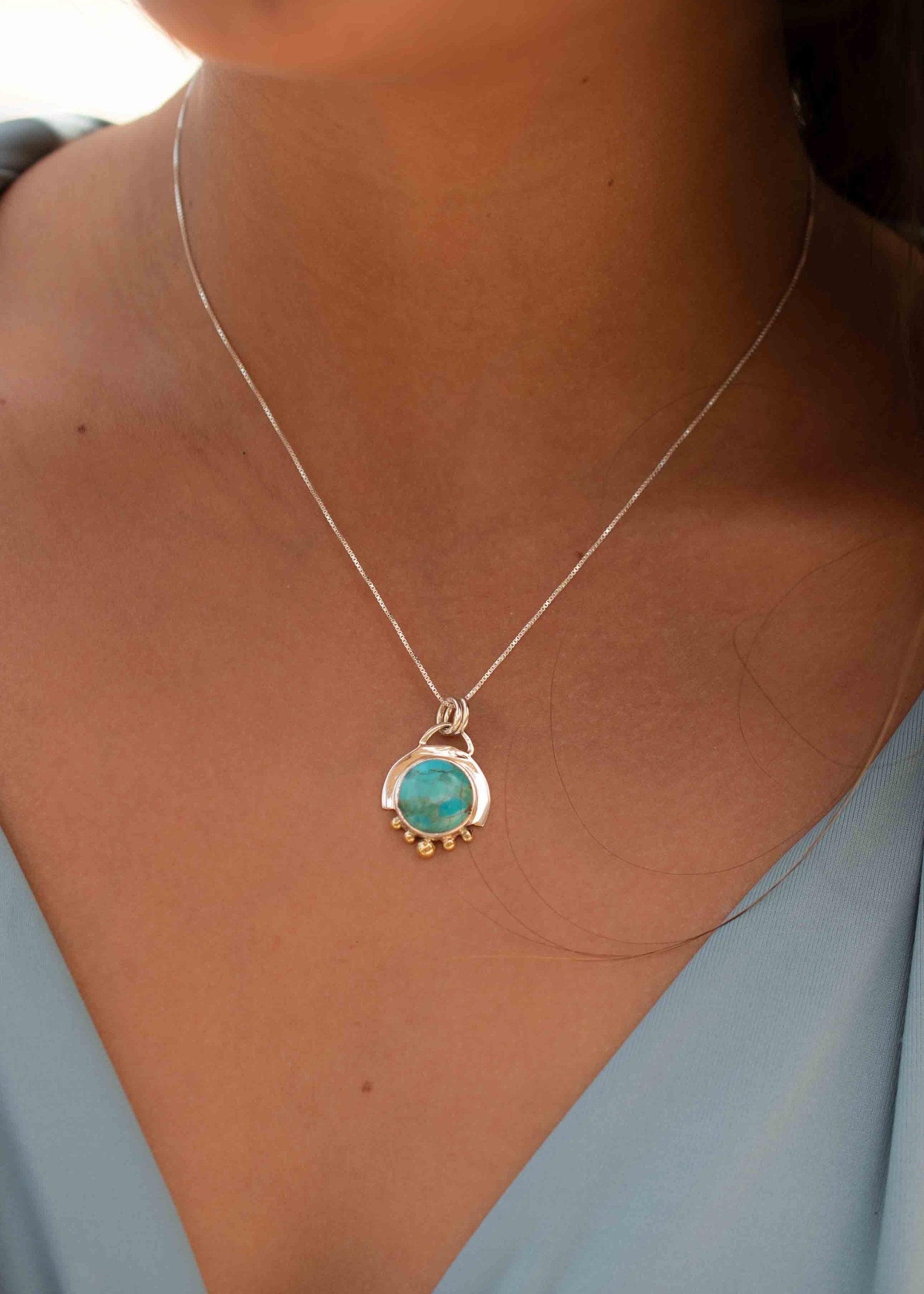 Moonstone or Turquoise Pendant ~ Mix metals ~ Sterling Silver and brass  ~ Delicate ~ Minimalist ~  Charm MN087