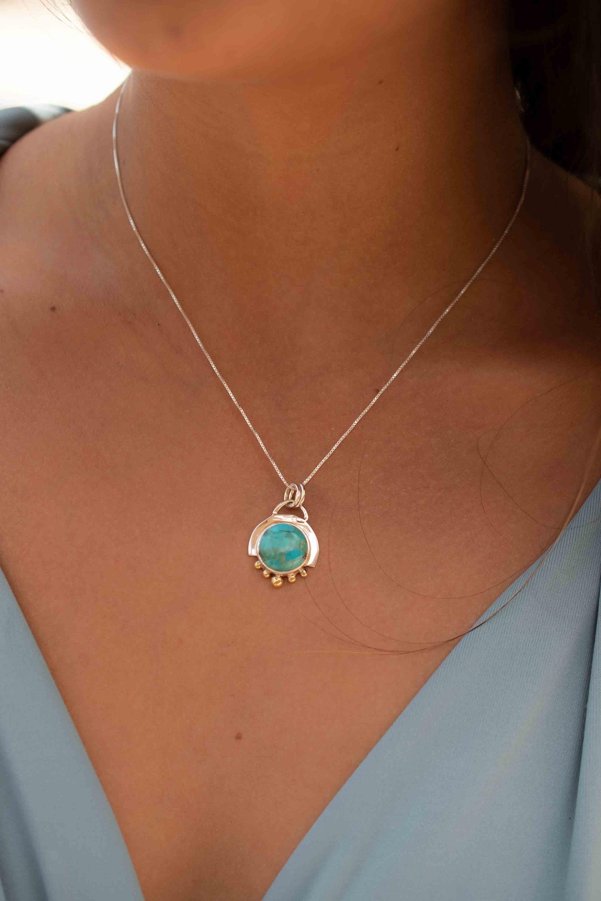 Moonstone or Turquoise Pendant ~ Mix metals ~ Sterling Silver and brass  ~ Delicate ~ Minimalist ~  Charm MN087