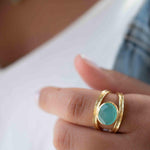 Aqua Chalcedony Gold Ring ~ Tear Drop Ring Delicate ~ 18k Gold Plated~Handmade~Gemstone~Statement~Everyday~Bohemian~ May Birthstone MR309