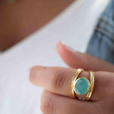Aqua Chalcedony Gold Ring ~ Tear Drop Ring Delicate ~ 18k Gold Plated~Handmade~Gemstone~Statement~Everyday~Bohemian~ May Birthstone MR309