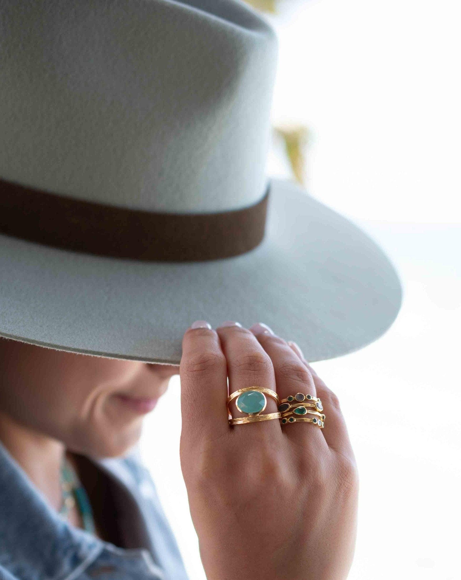 Aqua Chalcedony Gold Ring ~ Tear Drop Ring Delicate ~ 18k Gold Plated~Handmade~Gemstone~Statement~Everyday~Bohemian~ May Birthstone MR309