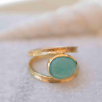Aqua Chalcedony Gold Ring ~ Tear Drop Ring Delicate ~ 18k Gold Plated~Handmade~Gemstone~Statement~Everyday~Bohemian~ May Birthstone MR309