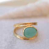 Aqua Chalcedony Gold Ring ~ Tear Drop Ring Delicate ~ 18k Gold Plated~Handmade~Gemstone~Statement~Everyday~Bohemian~ May Birthstone MR309