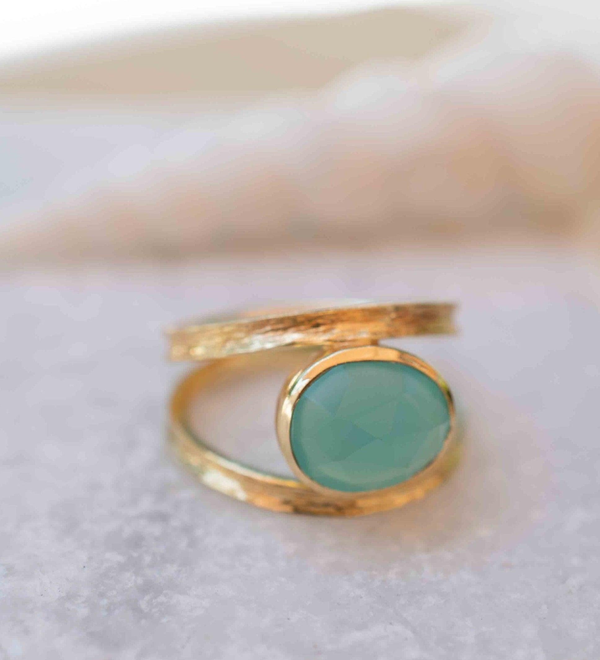 Aqua Chalcedony Gold Ring ~ Tear Drop Ring Delicate ~ 18k Gold Plated~Handmade~Gemstone~Statement~Everyday~Bohemian~ May Birthstone MR309