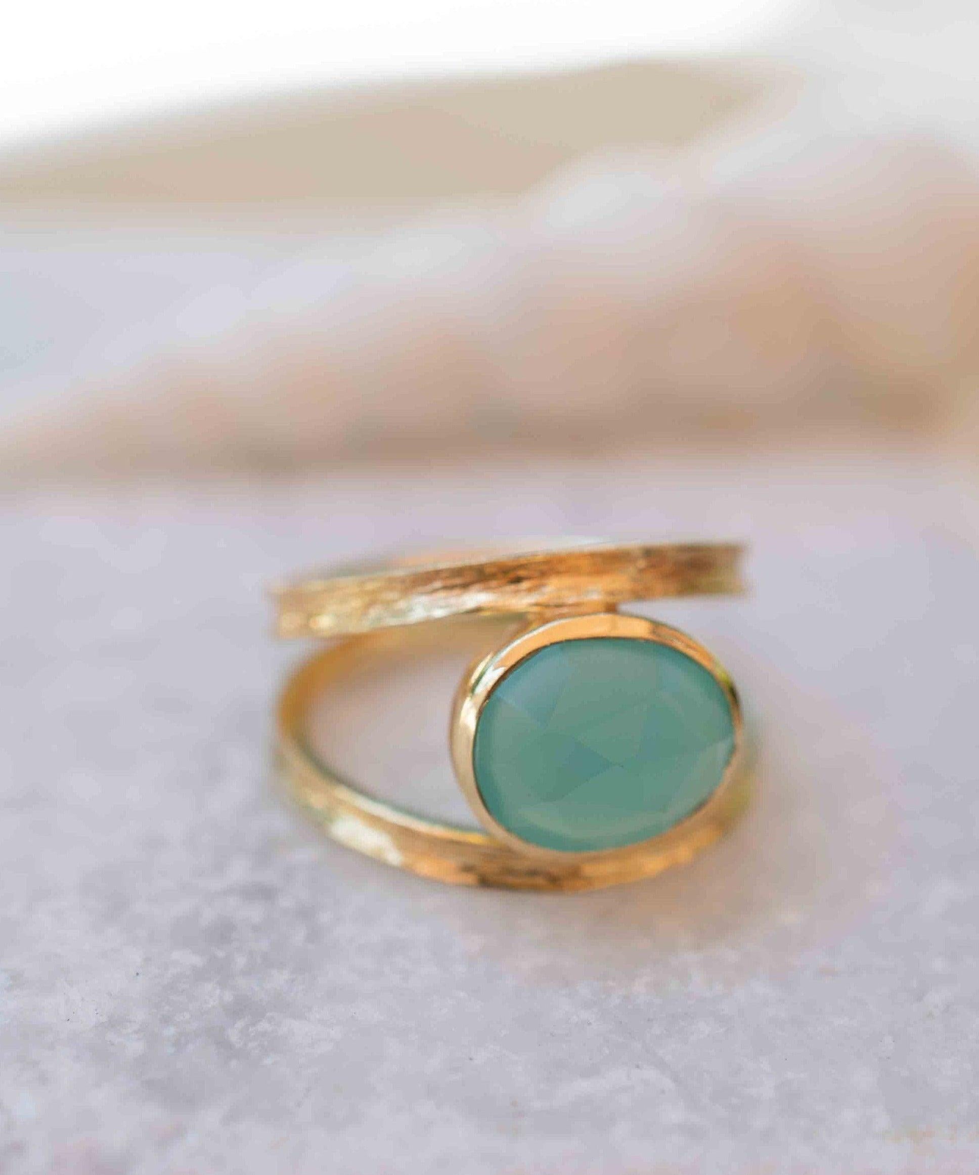 Aqua Chalcedony Gold Ring ~ Tear Drop Ring Delicate ~ 18k Gold Plated~Handmade~Gemstone~Statement~Everyday~Bohemian~ May Birthstone MR309