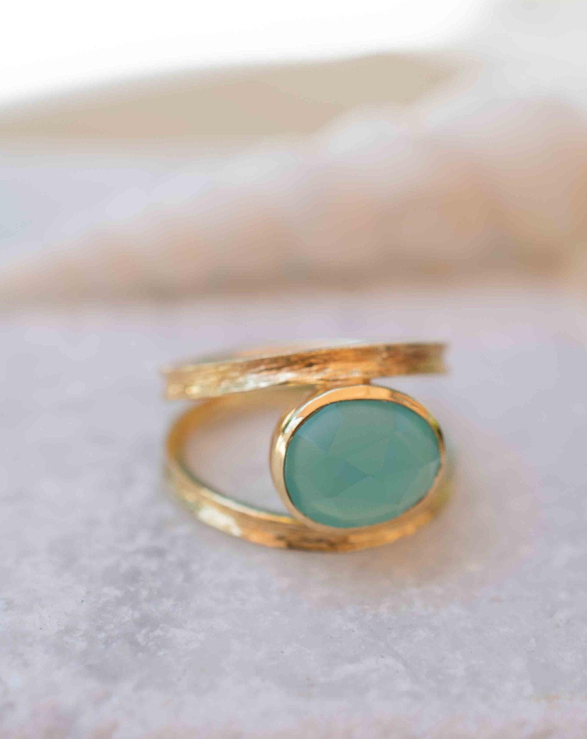 Aqua Chalcedony Gold Ring ~ Tear Drop Ring Delicate ~ 18k Gold Plated~Handmade~Gemstone~Statement~Everyday~Bohemian~ May Birthstone MR309