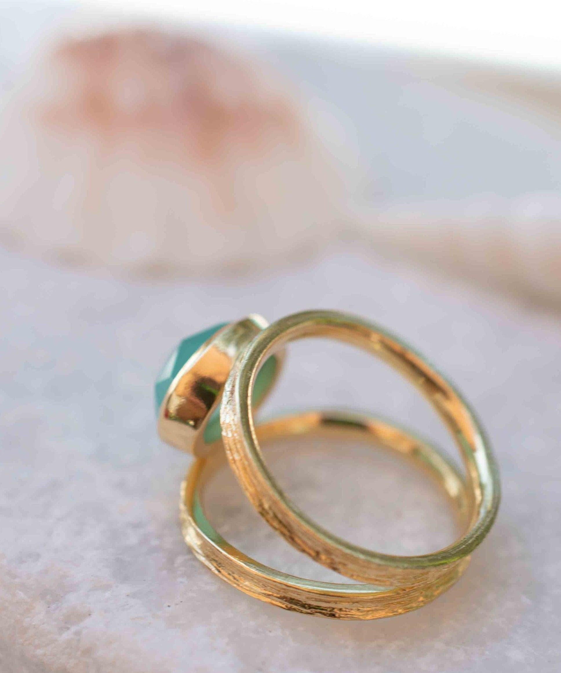 Aqua Chalcedony Gold Ring ~ Tear Drop Ring Delicate ~ 18k Gold Plated~Handmade~Gemstone~Statement~Everyday~Bohemian~ May Birthstone MR309