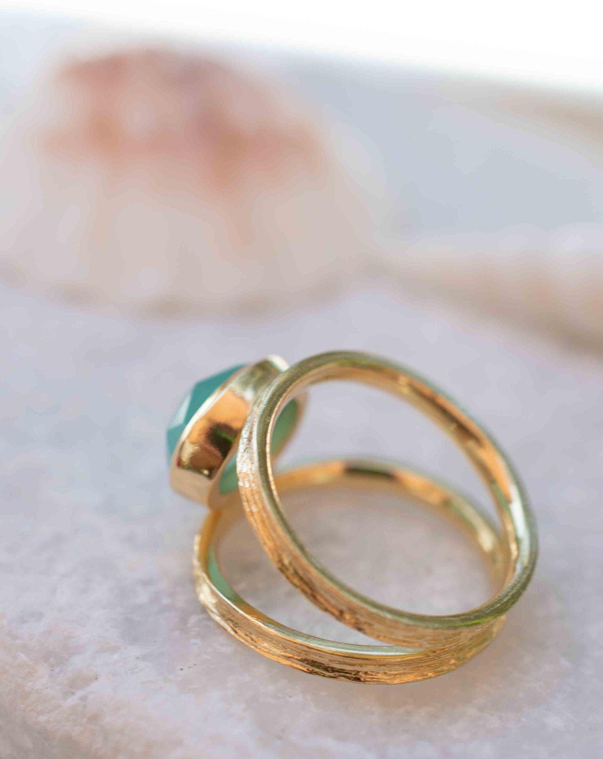 Aqua Chalcedony Gold Ring ~ Tear Drop Ring Delicate ~ 18k Gold Plated~Handmade~Gemstone~Statement~Everyday~Bohemian~ May Birthstone MR309