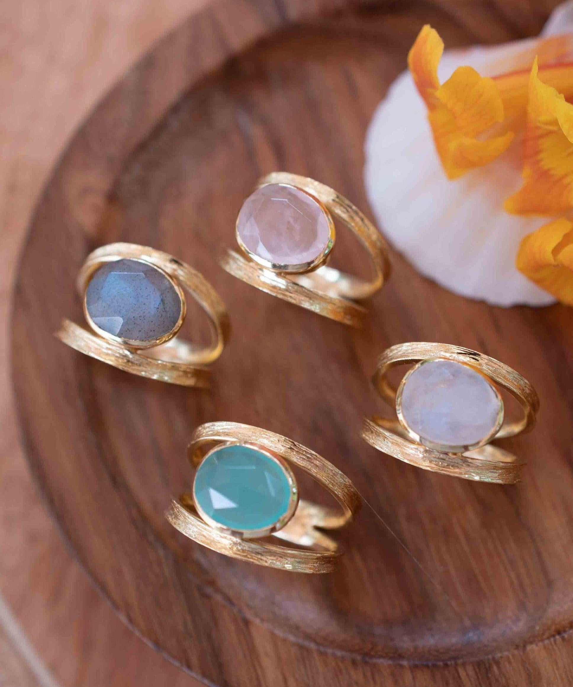 Aqua Chalcedony Gold Ring ~ Tear Drop Ring Delicate ~ 18k Gold Plated~Handmade~Gemstone~Statement~Everyday~Bohemian~ May Birthstone MR309