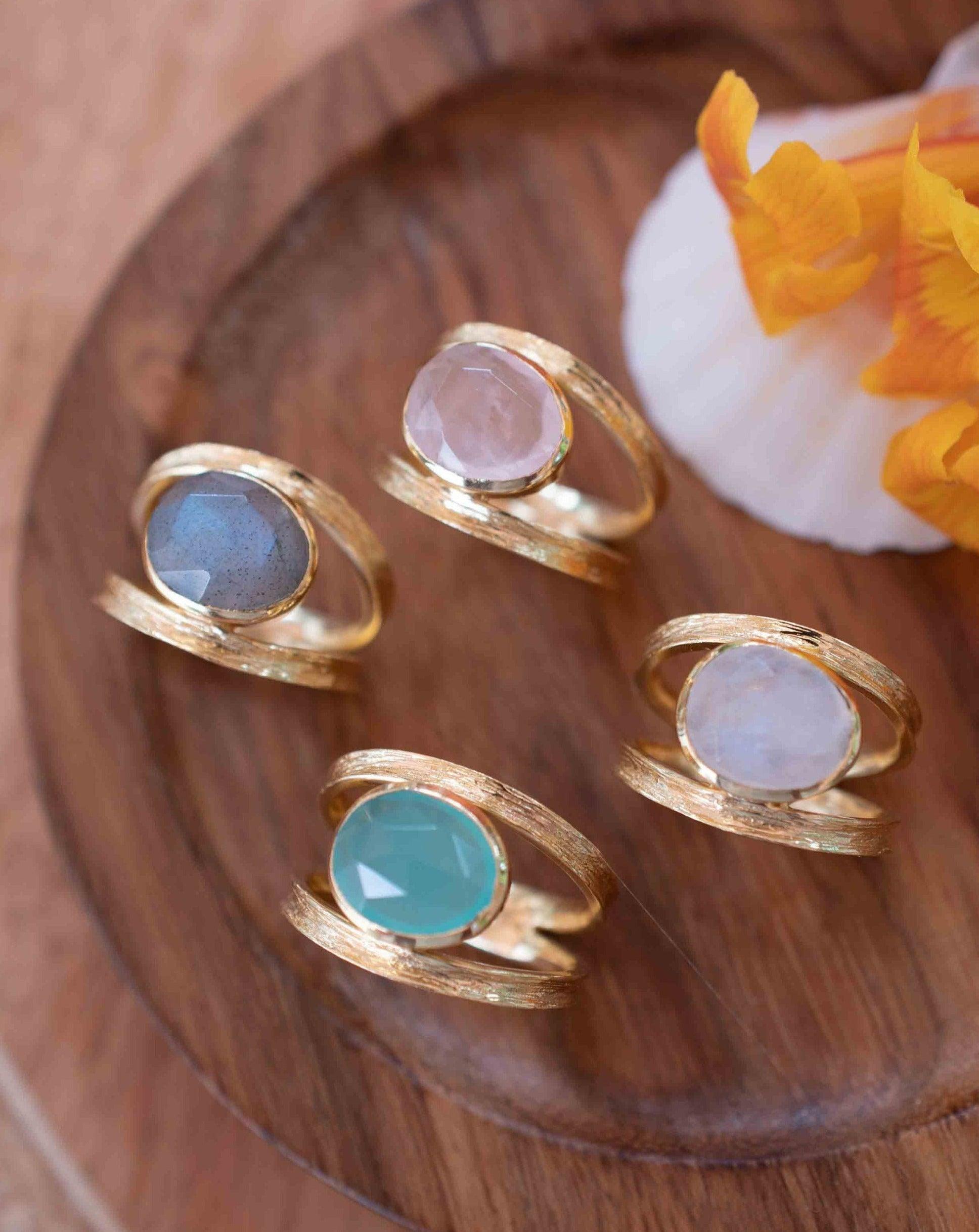 Aqua Chalcedony Gold Ring ~ Tear Drop Ring Delicate ~ 18k Gold Plated~Handmade~Gemstone~Statement~Everyday~Bohemian~ May Birthstone MR309