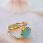 Aqua Chalcedony Gold Ring ~ Tear Drop Ring Delicate ~ 18k Gold Plated~Handmade~Gemstone~Statement~Everyday~Bohemian~ May Birthstone MR309
