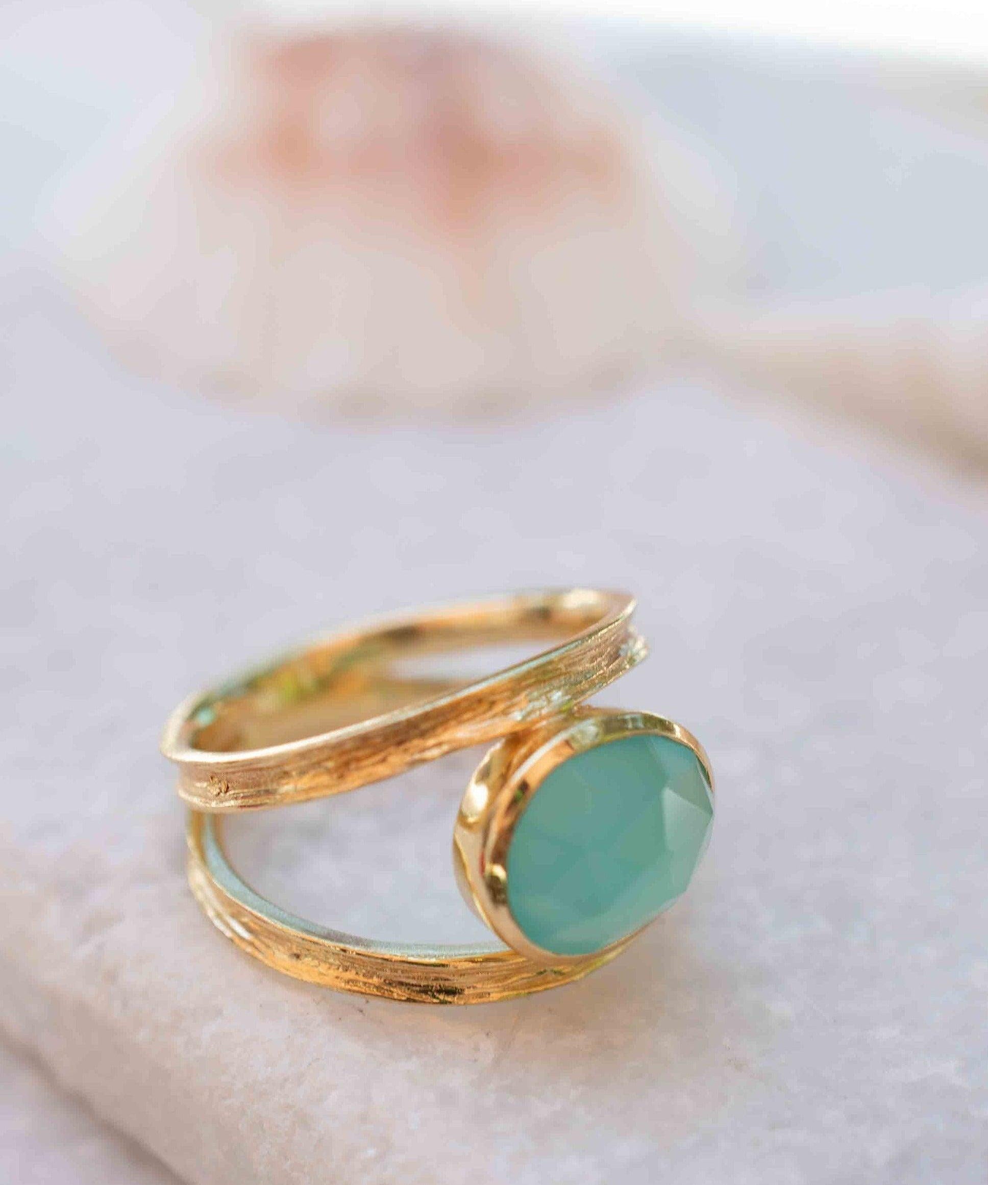 Aqua Chalcedony Gold Ring ~ Tear Drop Ring Delicate ~ 18k Gold Plated~Handmade~Gemstone~Statement~Everyday~Bohemian~ May Birthstone MR309