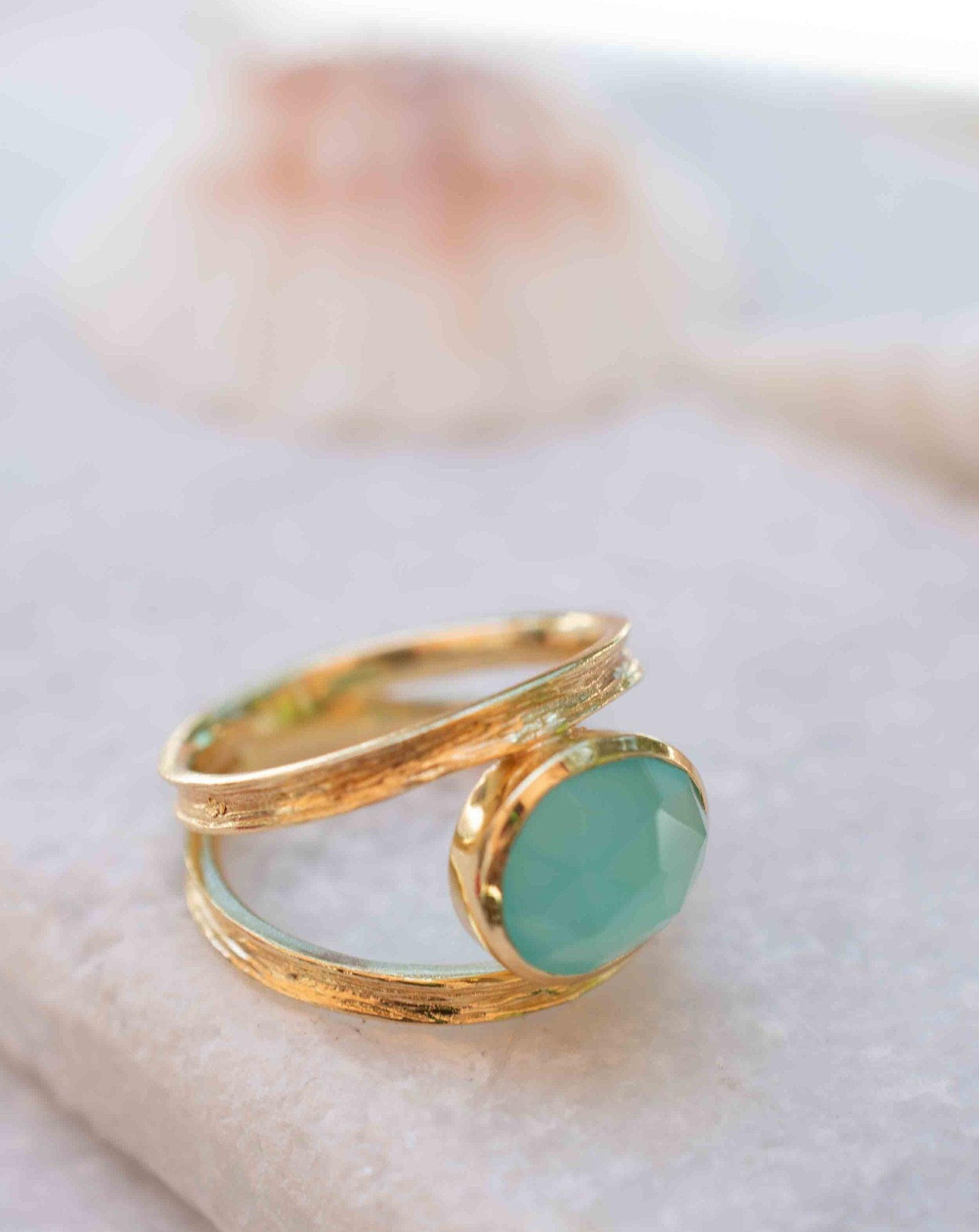 Aqua Chalcedony Gold Ring ~ Tear Drop Ring Delicate ~ 18k Gold Plated~Handmade~Gemstone~Statement~Everyday~Bohemian~ May Birthstone MR309
