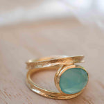 Aqua Chalcedony Gold Ring ~ Tear Drop Ring Delicate ~ 18k Gold Plated~Handmade~Gemstone~Statement~Everyday~Bohemian~ May Birthstone MR309