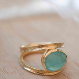 Aqua Chalcedony Gold Ring ~ Tear Drop Ring Delicate ~ 18k Gold Plated~Handmade~Gemstone~Statement~Everyday~Bohemian~ May Birthstone MR309