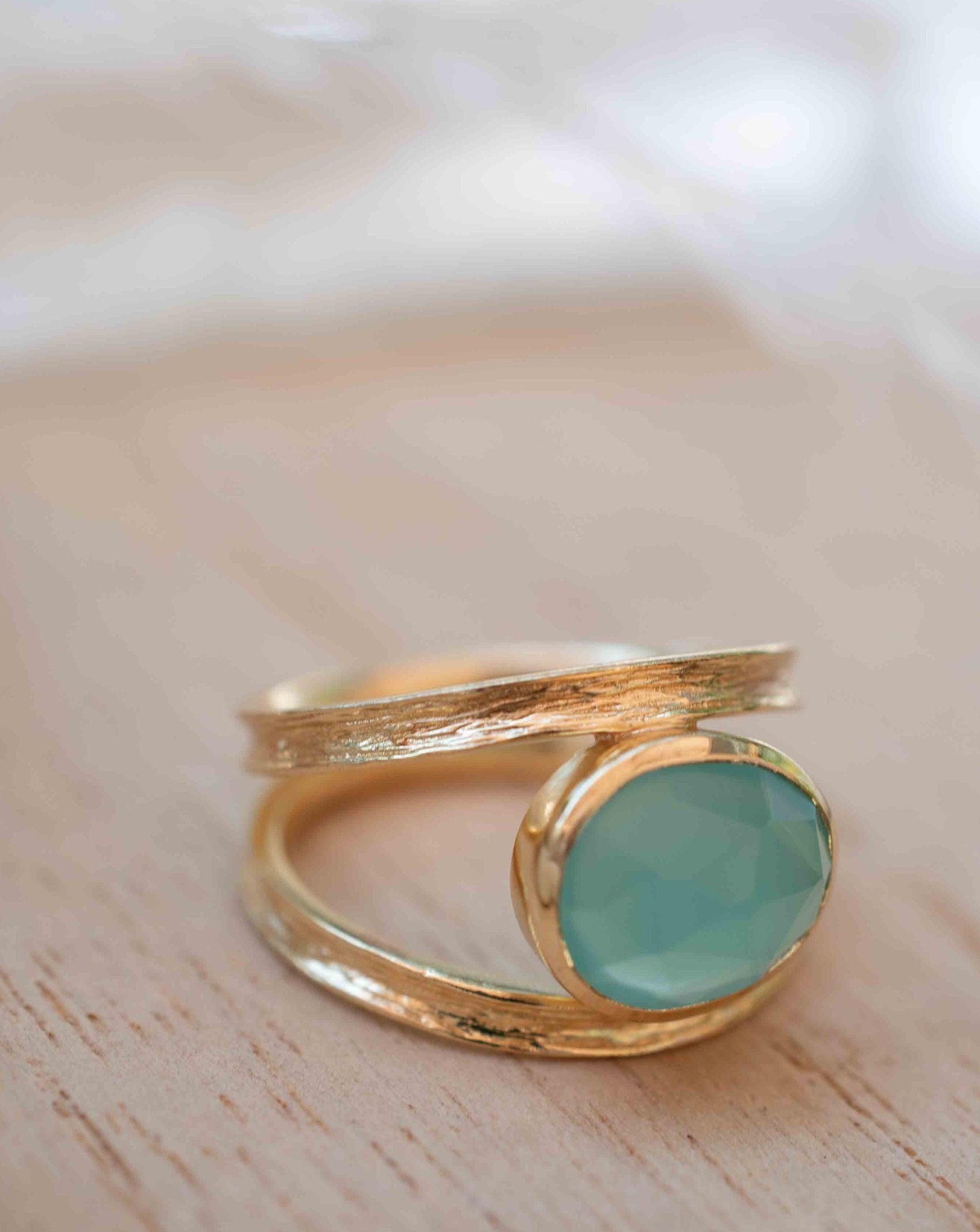 Aqua Chalcedony Gold Ring ~ Tear Drop Ring Delicate ~ 18k Gold Plated~Handmade~Gemstone~Statement~Everyday~Bohemian~ May Birthstone MR309