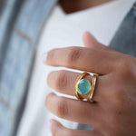 Aqua Chalcedony Gold Ring ~ Tear Drop Ring Delicate ~ 18k Gold Plated~Handmade~Gemstone~Statement~Everyday~Bohemian~ May Birthstone MR309