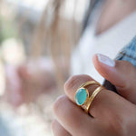 Aqua Chalcedony Gold Ring ~ Tear Drop Ring Delicate ~ 18k Gold Plated~Handmade~Gemstone~Statement~Everyday~Bohemian~ May Birthstone MR309