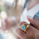 Aqua Chalcedony Gold Ring ~ Tear Drop Ring Delicate ~ 18k Gold Plated~Handmade~Gemstone~Statement~Everyday~Bohemian~ May Birthstone MR309