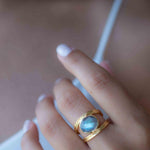Rainbow Labradorite Tear Drop Ring ~ Gemstone ~ Natural ~ 18k Gold Plated ~ Jewelry ~ Handmade~February Birthstone - MR308