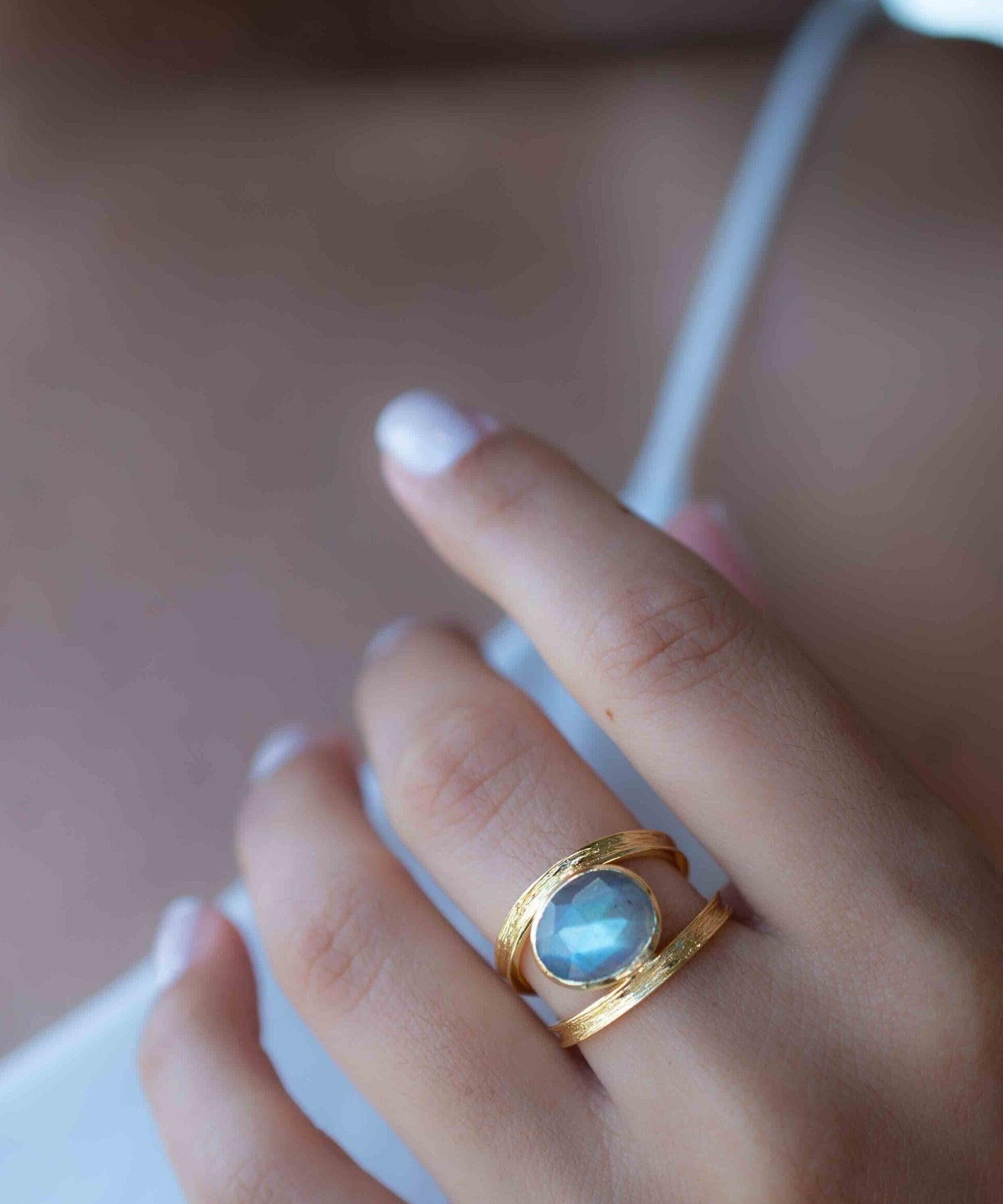 Rainbow Labradorite Tear Drop Ring ~ Gemstone ~ Natural ~ 18k Gold Plated ~ Jewelry ~ Handmade~February Birthstone - MR308