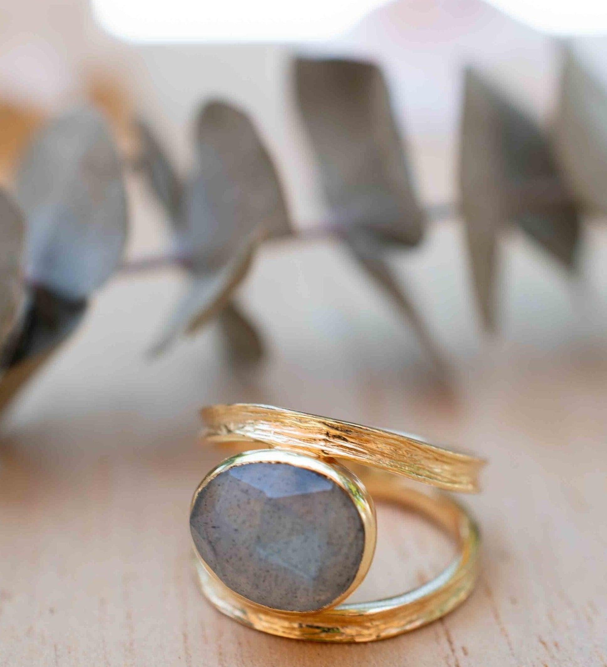 Rainbow Labradorite Tear Drop Ring ~ Gemstone ~ Natural ~ 18k Gold Plated ~ Jewelry ~ Handmade~February Birthstone - MR308