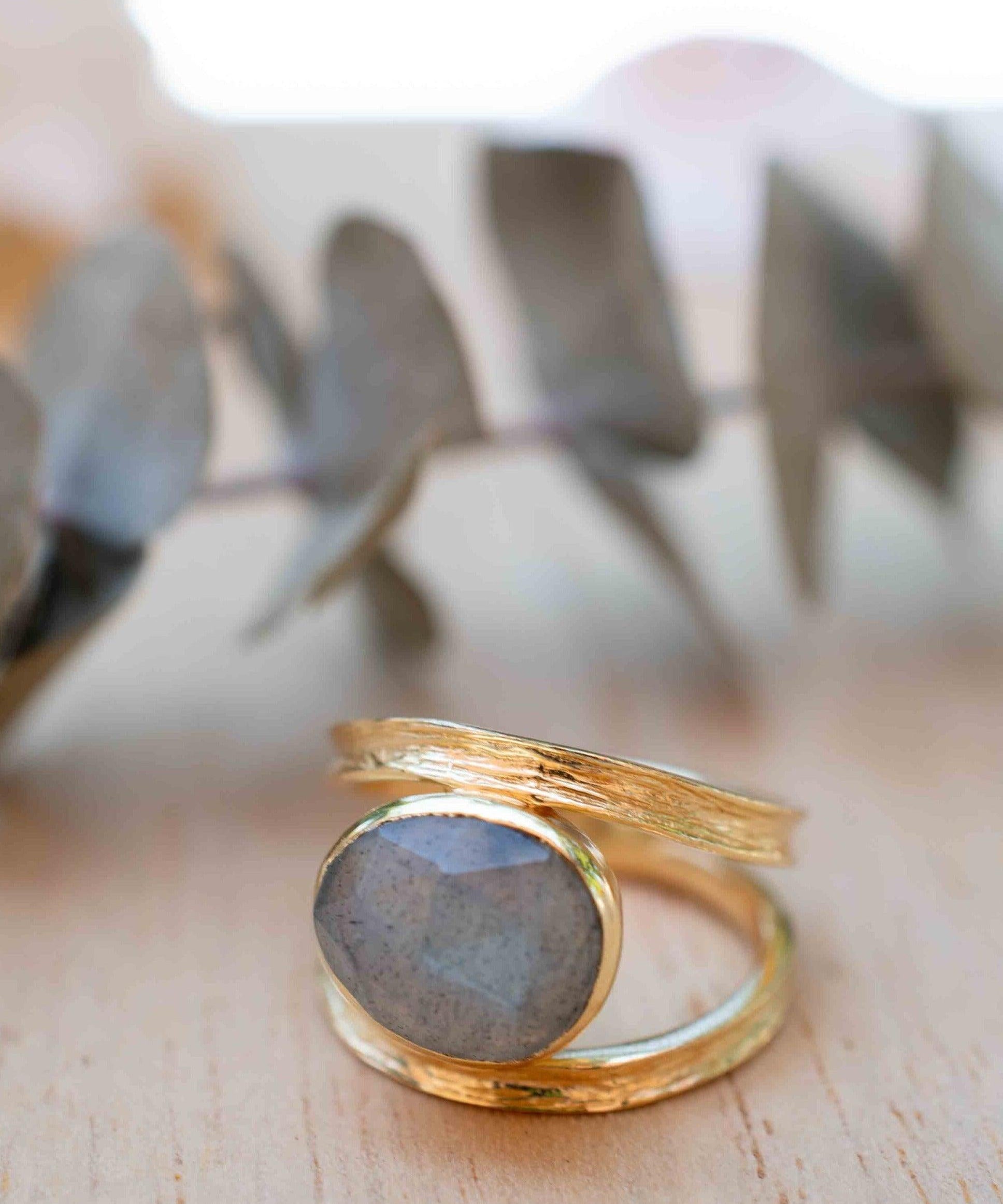 Rainbow Labradorite Tear Drop Ring ~ Gemstone ~ Natural ~ 18k Gold Plated ~ Jewelry ~ Handmade~February Birthstone - MR308