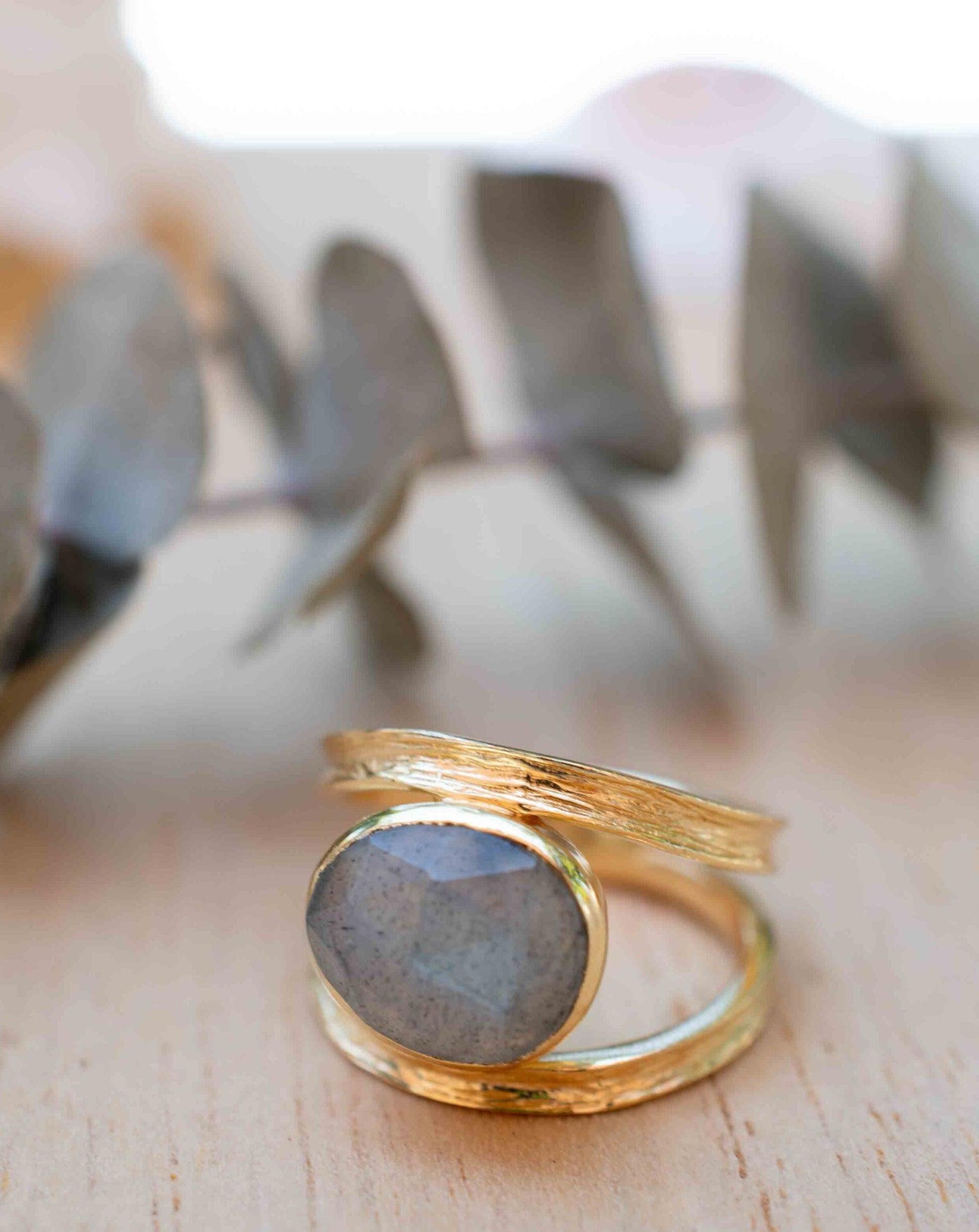 Rainbow Labradorite Tear Drop Ring ~ Gemstone ~ Natural ~ 18k Gold Plated ~ Jewelry ~ Handmade~February Birthstone - MR308