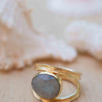 Rainbow Labradorite Tear Drop Ring ~ Gemstone ~ Natural ~ 18k Gold Plated ~ Jewelry ~ Handmade~February Birthstone - MR308