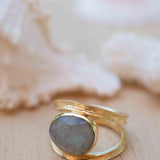Rainbow Labradorite Tear Drop Ring ~ Gemstone ~ Natural ~ 18k Gold Plated ~ Jewelry ~ Handmade~February Birthstone - MR308