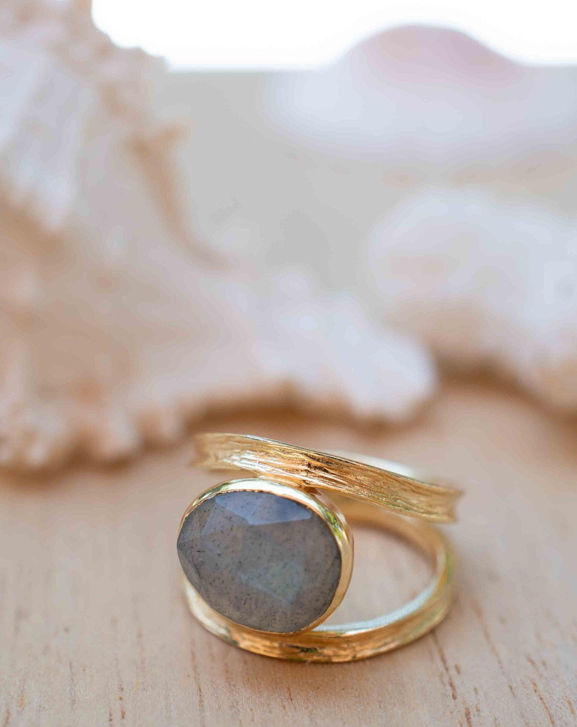 Rainbow Labradorite Tear Drop Ring ~ Gemstone ~ Natural ~ 18k Gold Plated ~ Jewelry ~ Handmade~February Birthstone - MR308