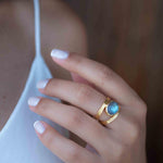 Rainbow Labradorite Tear Drop Ring ~ Gemstone ~ Natural ~ 18k Gold Plated ~ Jewelry ~ Handmade~February Birthstone - MR308