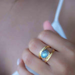 Rainbow Labradorite Tear Drop Ring ~ Gemstone ~ Natural ~ 18k Gold Plated ~ Jewelry ~ Handmade~February Birthstone - MR308