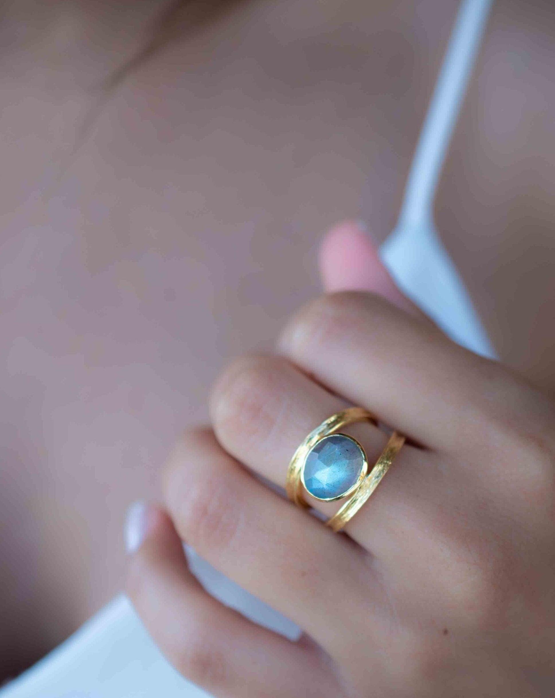 Rainbow Labradorite Tear Drop Ring ~ Gemstone ~ Natural ~ 18k Gold Plated ~ Jewelry ~ Handmade~February Birthstone - MR308
