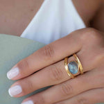 Rainbow Labradorite Tear Drop Ring ~ Gemstone ~ Natural ~ 18k Gold Plated ~ Jewelry ~ Handmade~February Birthstone - MR308