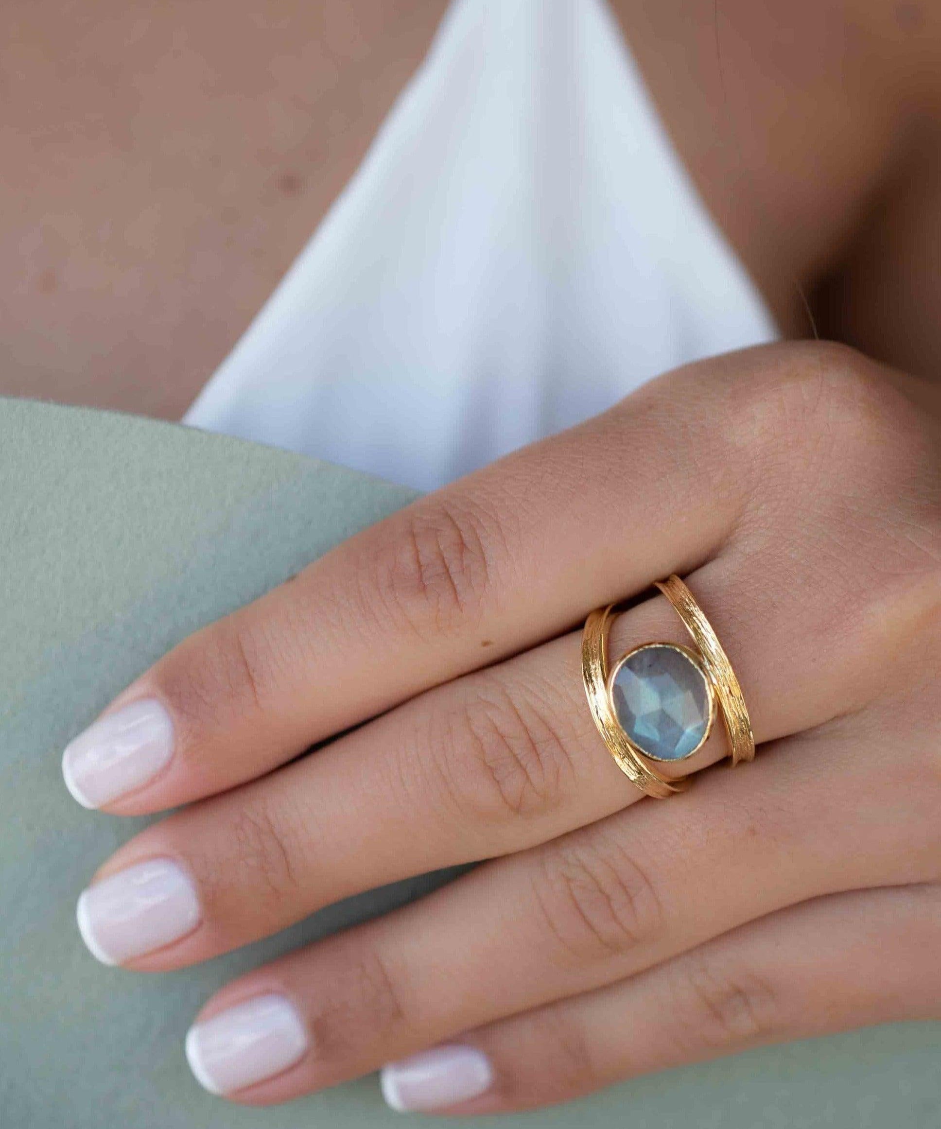 Rainbow Labradorite Tear Drop Ring ~ Gemstone ~ Natural ~ 18k Gold Plated ~ Jewelry ~ Handmade~February Birthstone - MR308