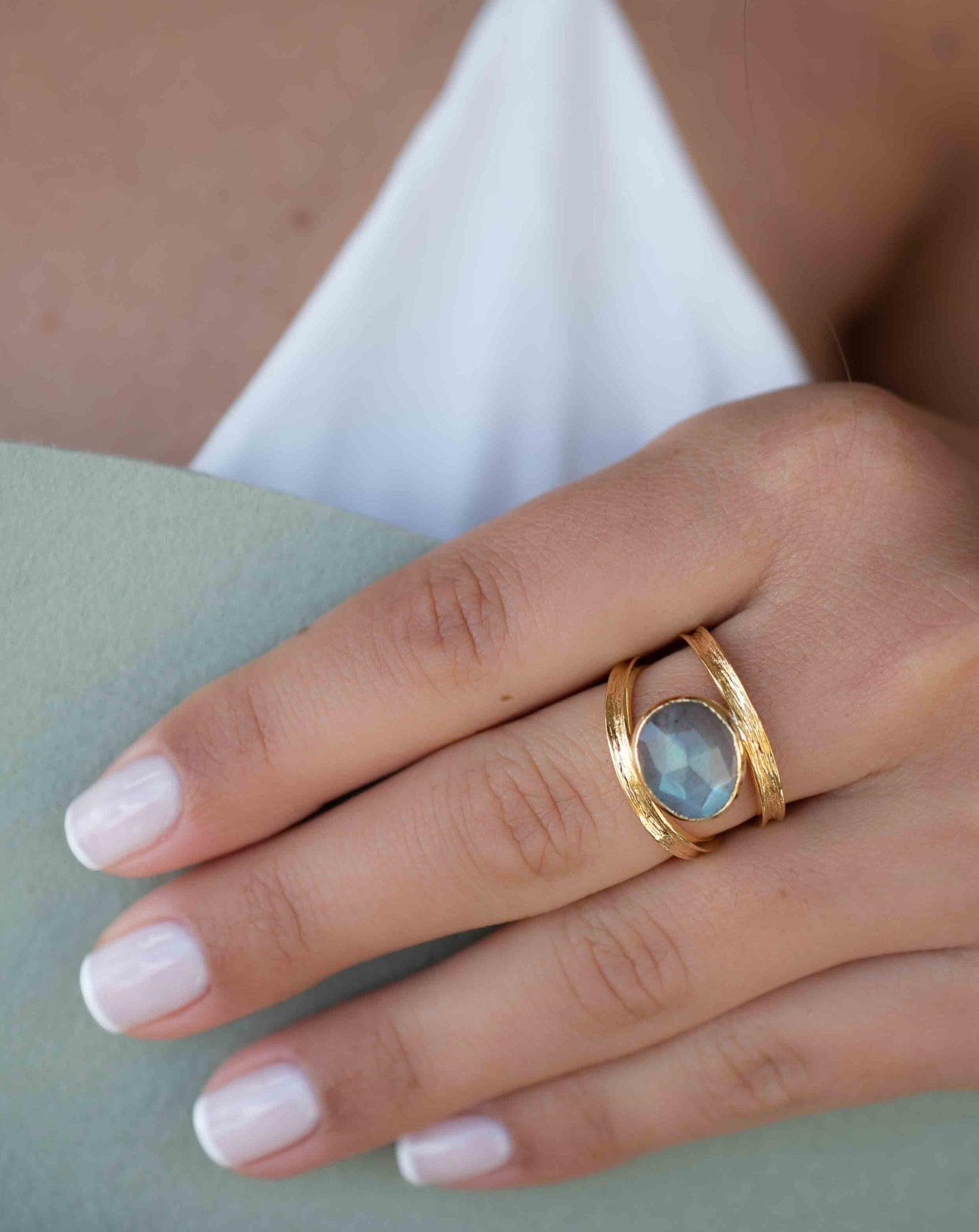 Rainbow Labradorite Tear Drop Ring ~ Gemstone ~ Natural ~ 18k Gold Plated ~ Jewelry ~ Handmade~February Birthstone - MR308