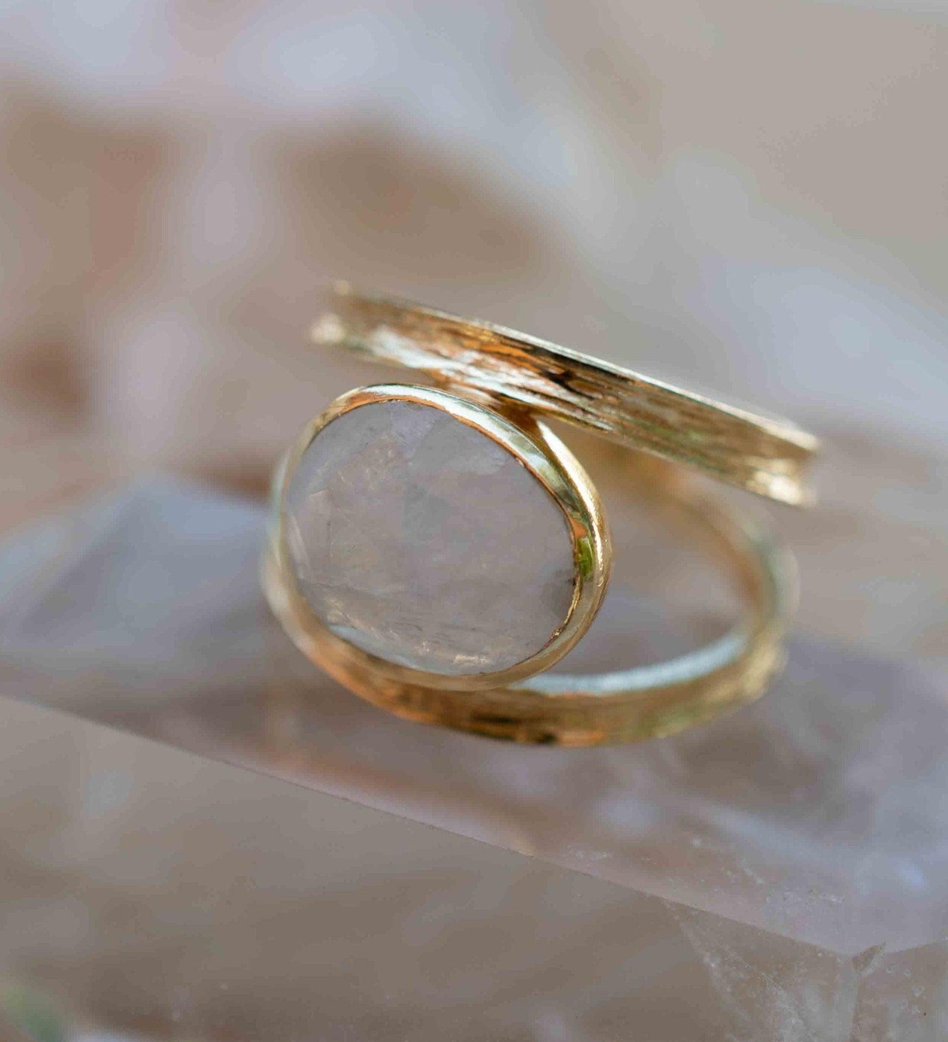 Rainbow Moonstone Double Ring ~ Gemstone ~ Natural ~ 18k Gold Plated ~ Jewelry ~ Handmade~June Birthstone - MR307