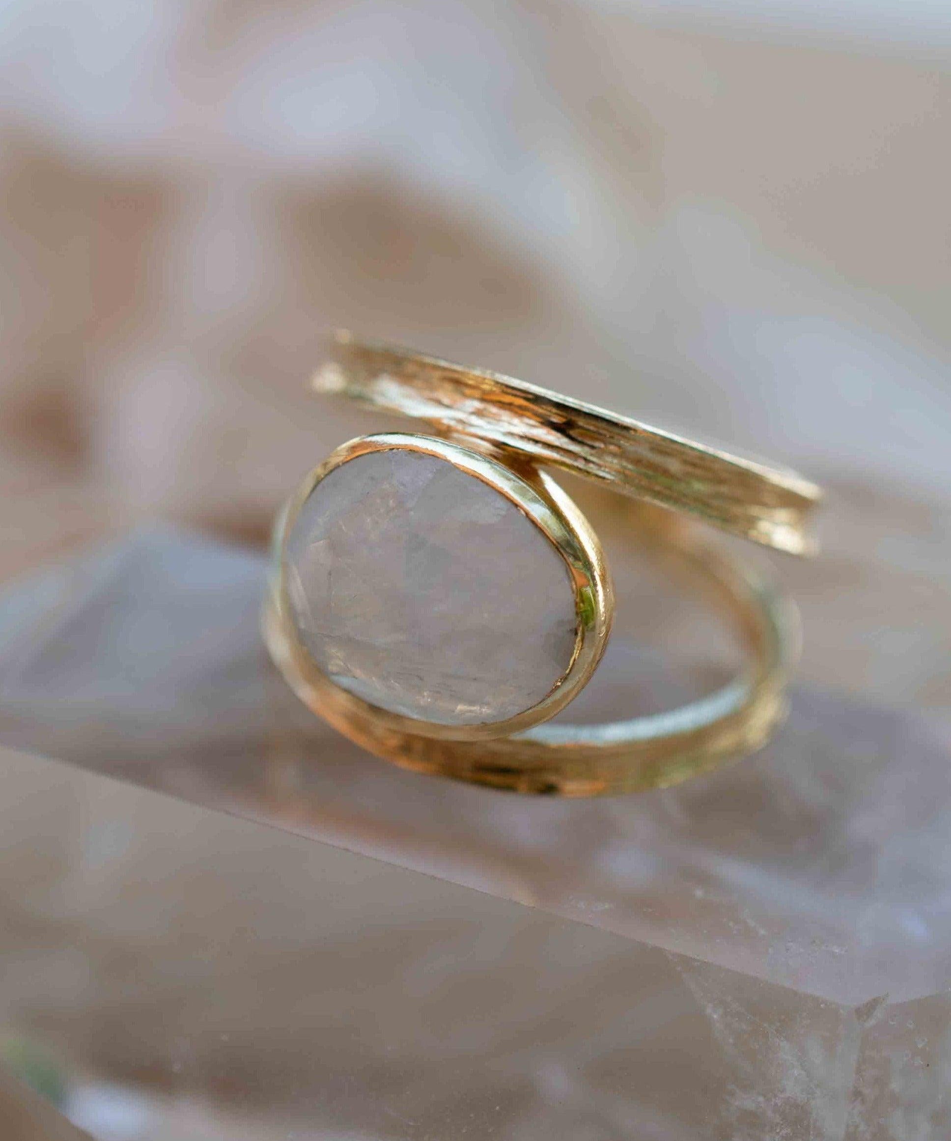 Rainbow Moonstone Double Ring ~ Gemstone ~ Natural ~ 18k Gold Plated ~ Jewelry ~ Handmade~June Birthstone - MR307