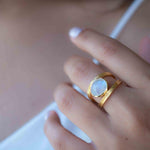Rainbow Moonstone Double Ring ~ Gemstone ~ Natural ~ 18k Gold Plated ~ Jewelry ~ Handmade~June Birthstone - MR307