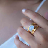 Rainbow Moonstone Double Ring ~ Gemstone ~ Natural ~ 18k Gold Plated ~ Jewelry ~ Handmade~June Birthstone - MR307