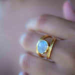 Rainbow Moonstone Double Ring ~ Gemstone ~ Natural ~ 18k Gold Plated ~ Jewelry ~ Handmade~June Birthstone - MR307