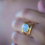 Rainbow Moonstone Double Ring ~ Gemstone ~ Natural ~ 18k Gold Plated ~ Jewelry ~ Handmade~June Birthstone - MR307