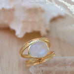 Rainbow Moonstone Double Ring ~ Gemstone ~ Natural ~ 18k Gold Plated ~ Jewelry ~ Handmade~June Birthstone - MR307
