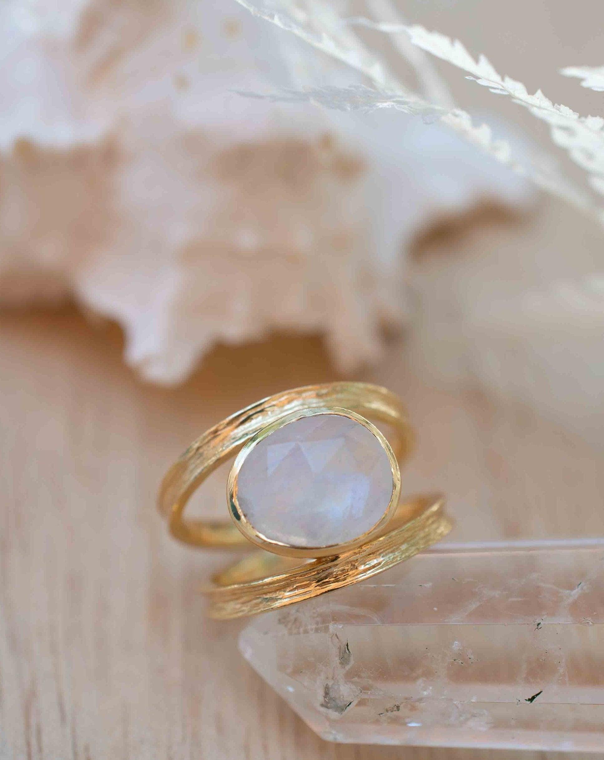 Rainbow Moonstone Double Ring ~ Gemstone ~ Natural ~ 18k Gold Plated ~ Jewelry ~ Handmade~June Birthstone - MR307