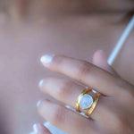 Rainbow Moonstone Double Ring ~ Gemstone ~ Natural ~ 18k Gold Plated ~ Jewelry ~ Handmade~June Birthstone - MR307