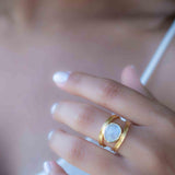 Rainbow Moonstone Double Ring ~ Gemstone ~ Natural ~ 18k Gold Plated ~ Jewelry ~ Handmade~June Birthstone - MR307