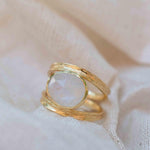 Rainbow Moonstone Double Ring ~ Gemstone ~ Natural ~ 18k Gold Plated ~ Jewelry ~ Handmade~June Birthstone - MR307