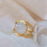 Rainbow Moonstone Double Ring ~ Gemstone ~ Natural ~ 18k Gold Plated ~ Jewelry ~ Handmade~June Birthstone - MR307