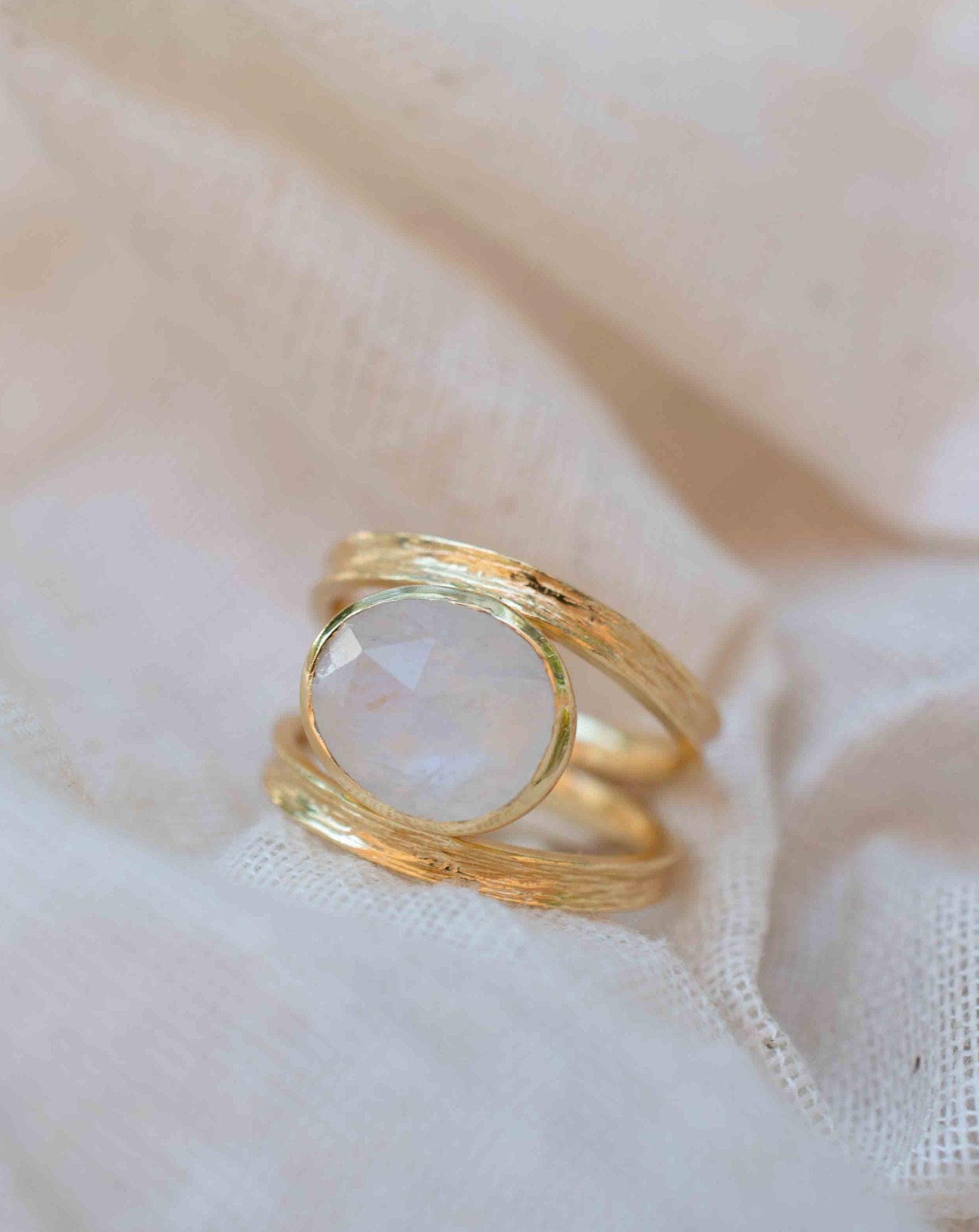 Rainbow Moonstone Double Ring ~ Gemstone ~ Natural ~ 18k Gold Plated ~ Jewelry ~ Handmade~June Birthstone - MR307